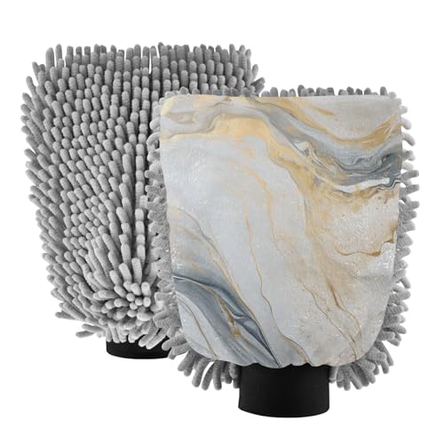 IOACIY Absorbent Microfiber Car Wash Drying Mitts, 2 Pack, Scratch-Free & Lint-Free, Rich Foam, Highly Absorbent, Double Sided, Wash Mitt Perfect for Car Washing, L, Marble Gold White