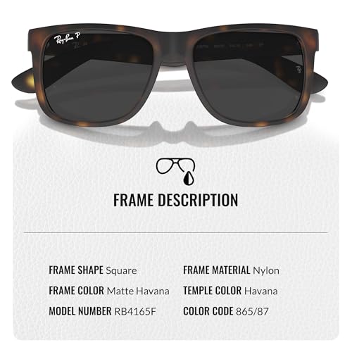 Image of Ray-Ban RB4165F JUSTIN COLOR MIX CLASSIC LOW BRIDGE FIT Square Shape Sunglasses for Men with Official Eyewear Kit