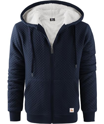 Image of GEEK LIGHTING Mens Fleece Lined Hoodies Zip Up Waffle Knit Thicken Hooded Sweatshirts Winter Jackets