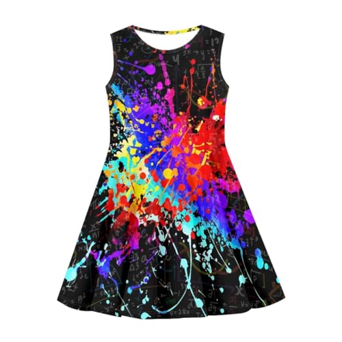 KIDVOVOU Girl's Paint Splatter Print Sleeveless Tank Dress Summer Casual Swing Dress Beach Sundress3