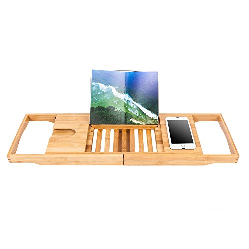 Bamboo Bathtub Rack Shelf Caddy Tray Wine Holder Book Stand Expandable (legendary-yes)