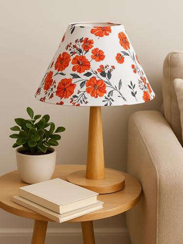 Image of Decorative Floral Shade Table Lamp with Warm LED Lighting & Natural Wooden Stand - Perfect for Bedroom, Living Room, Study & Gifting (Marigold)