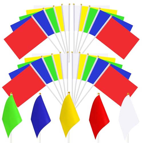 100 Drapeaux à Main Mini Petit Drapeau avec Baton 20 Chacun en Rouge Jaune Vert Bleu Blanc 14 x 21 cm DIY pour Fêtes Anniversaires Événements Décorations Mariages...