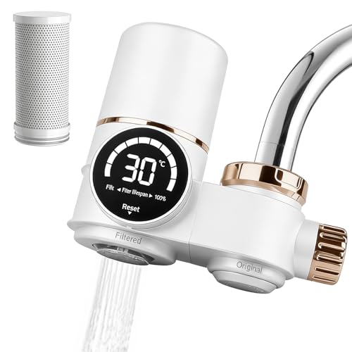 Filtro de agua para grifo con indicador LED, filtro de agua, filtro de agua potable, elimina el cloro, metales pesados, esterilización UV, filtro de agua del grifo (con filtro) para cocina, viajes