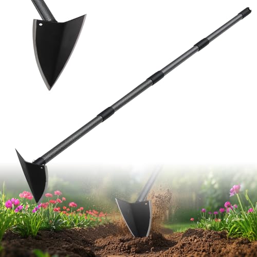 Garden Hoe, 182 cm Triangle Hoe Garden TooL, Garden Hoe Heavy Duty with Sharp Blade for Weeding, Digging, Loosing Soil, Adjustable Length Metal Handle