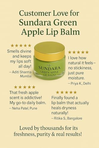 Image of SUNDARA Green Apple Lip Balm 8g for Dry & Chapped Lips | Shea Butter, Vitamin E & Natural Oils | Moisturizing Lip Care for Soft, Smooth & Nourished Lips | Green Apple Flavor Lip Balm for Men & Women