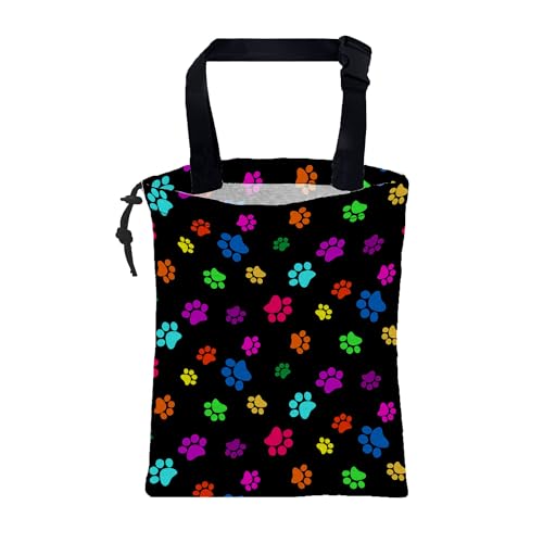 Image of Car Garbage Bag Colorful Paw Prints Hanging Canvas Car Trash Bag Waterproof Drawstring Car Back Seat Organizer for Car Back Front Seat Console with Adjustable Buckle