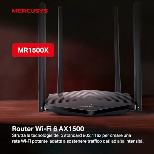 Mercusys TP-Link MR1500X AX1500 Router WiFi 6 Dual-Band, Porta Gigabit, 4 Antenne Ad Alto Guadagno, Parental Control, Rete Ospiti, OFDMA, MU-MIMO, VPN,non supporta xDSL - Router - Immagine 2