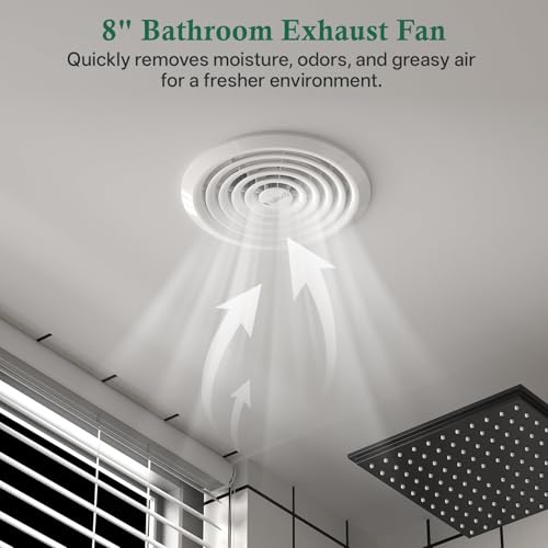 Bathroom Exhaust Fan 8", White Quiet Ceiling Exhaust Fan 110 CFM, 1.0 Sones Ideal Ventilation for Bathroom, Kitchen, RV, Mobile Home, Garage (110V) - Image 3