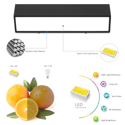 Image of 16-Inch LED Modern Bathroom Vanity Light Fixtures, Matte Black Modern Acrylic Bathroom Wall Lighting Fixtures Over Mirror (Cool White 6000K)