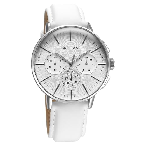 Titan Light Leathers Silver Dial Leather Strap Watch White - Image 6