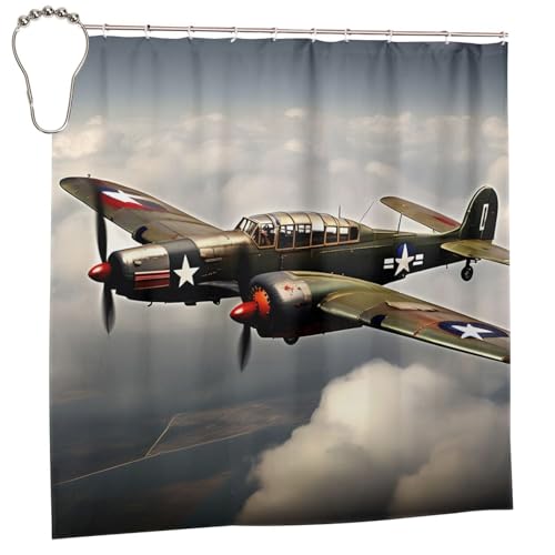 Rideau de douche avion Seconde Guerre mondiale polyester imperméable 183x183 avec 12 œillets