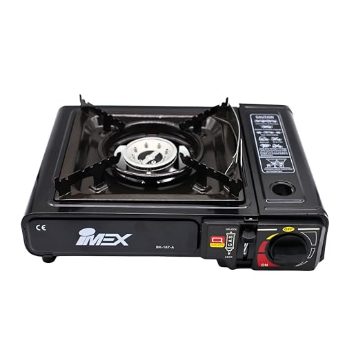 IMEX Tragbarer Gaskocher mit Piezo-Zündung – Butan-Kocher für Camping, Outdoor & Festival – 7650 BTU Leistung 2,2 KW Tragekoffer – Modell BK-167-A (1)