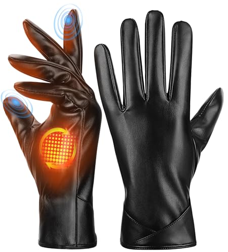 Aegend Winter Gloves Women, Stylish Crossover Wrist PU Leather Gloves with Warm Materials, Full Hand Touchscreen for Phone & Tablet, Slim Fit for Driving & Outdoor(Black,XL)