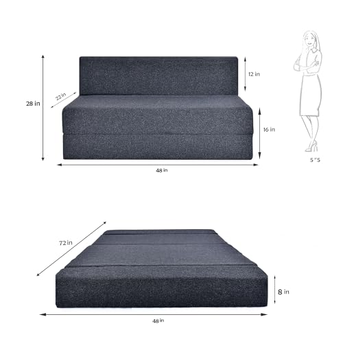 Image of Foldable Two Seater Sofa Bed 4X6 Ft Jute Fabric Washable Cover Convertible Sofa Bed for Home & Office, Guest Room (Finish Color Black - Pre-Assembled)