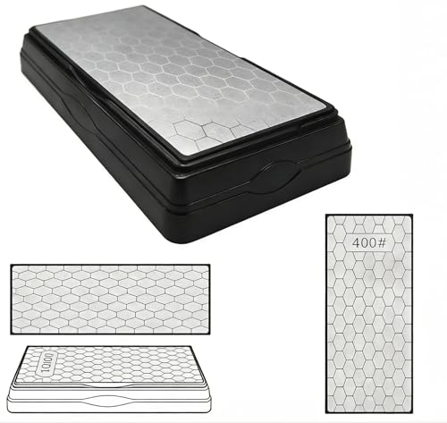 Vunanvu Piedra Afilar Diamante Doble Cara Grano 400/1000, Afilador de Diamante para Cuchillos con Base Antideslizante, Placa de Diamantes para Afilar Cuchillos de Cocina, Tijeras y Utensilios