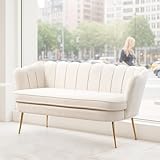 Aortzio 59'' Loveseat Sofa, Modern Chenille 2-Seater Sofa with Golden Legs, Comfy Upholstered Shell Accent Couch for Studio, Living Room, Store, Office (Beige).