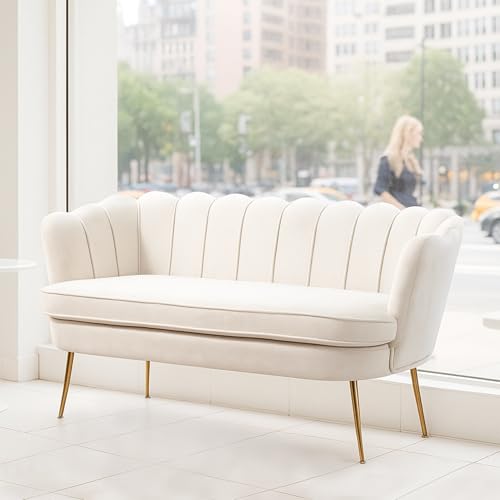 59'' Modern Chenille Loveseat with Gold Legs