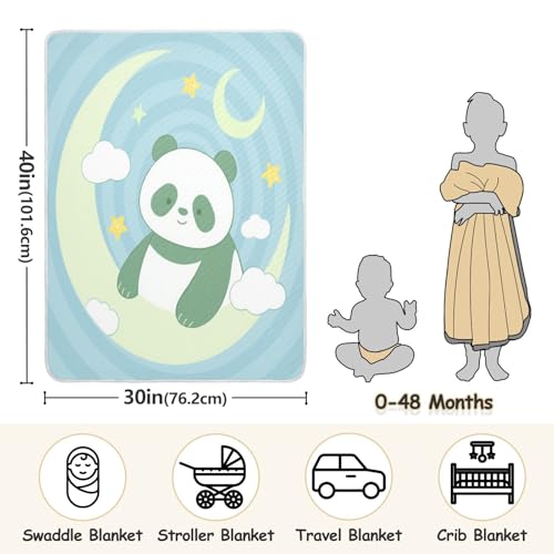 Custom Funny Panda Moon Baby Blue Small Blankets Breathable personalizada para pet Baby Blanket with Name for Girls or Boys 30x40in Manta de Algodon para3