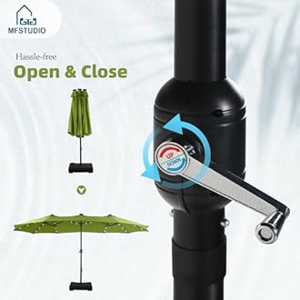 MFSTUDIO 15ft Double Sided Patio Umbrella with Solar Lights, Outdoor Large Umbrellas with Crank Handle and 36 LED Lights, Rectangular Market Umbrella with Base Included for Deck Pool Shade, Lime Green