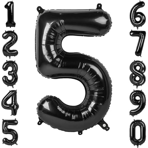 Black Number 5 Balloon 40 Inch, Glossy Foil Numeral for Event Decoration