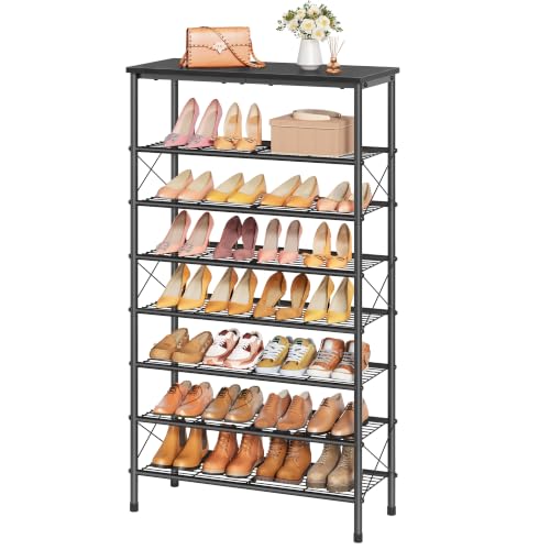 Tajsoon 8 Tier Shoe Rack Organizer for 28-32 Pairs of Shoes, Black