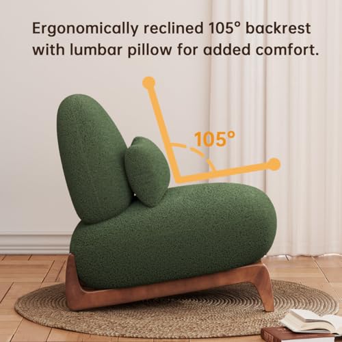Image of Modern Upholstered Lounge Chair | Premium Fabric Accent Chair with Solid Wooden Legs | Comfortable Single Seater for Living Room, Bedroom & Office (Green)