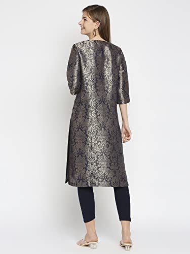 Image of CLOTH HAUS INDIA Women's | Peach Solid | Brocade Material | Half Sleeves | Long Kurta
