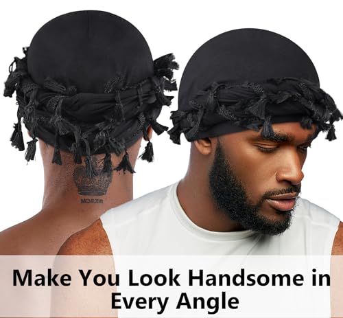 Image of Satin Lined Halo Turban for Men Women Vintage Head Wraps Beanies Sleep Cap Turban Durag for Locs Dreadlocks