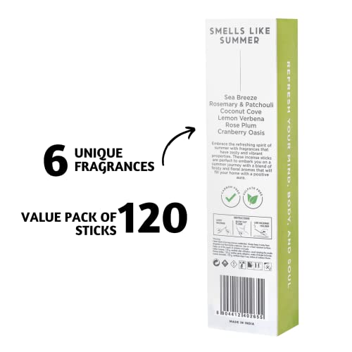Folkulture Incense Sticks - Set Of 6 Insenses (120 Sticks) For Relaxation - Sea Breeze, Rosemary, Pathcouli Incense Sticks Variety Pack, Boho Gift Set Or Meditation Accessories (Smells Like Summer) #TOP1