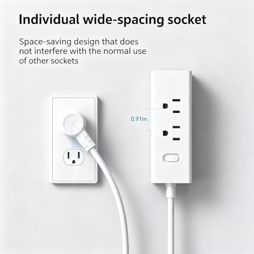 Regleta protector contra sobretensiones - Cable de extensión de 1.22 metros con 6 tomas anchas y 3 puertos USB (1 USB C), extensible para montaje en pared, enchufe plano, para viaje, hogar, oficina y dormitorio universitario, Blanco miniatura 6