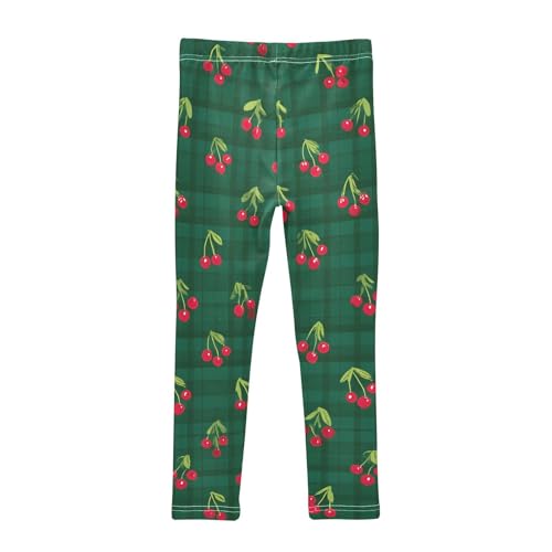 Cherry Green Checked Girls Leggings Soft Stretch Workout Yoga Dance Pants for Kids Casual Tights2