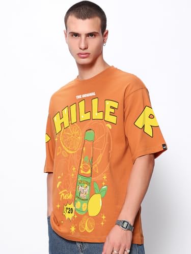 Image of Bewakoof Men's Cotton Graphic Print Oversized Fit Half Sleeve Round Neck T-Shirt | Casual Wear | Street Wear | Oversized t Shirt for Men Cotton | Baggy