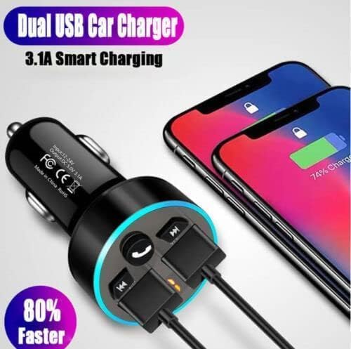 Trasmettitore FM, Bluetooth 5.0, adattatore audio per autoradio lettore MP3 con doppio caricatore USB per telefoni e tablet