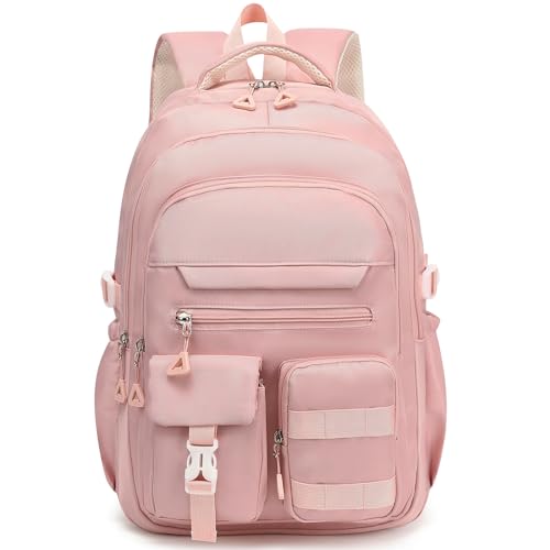 HuiLeo Cute Backpack for Teen Girls Boys Aesthetic Travel Bookbag for High Middle School College Student (Pink)