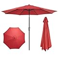 Sweetcrispy 9FT Patio Umbrella with Push Button Tilt and Crank, Outdoor Umbrella, Pool Umbrella with 8 Sturdy Ribs for Market, Terrace, Beach, Outdoor Restaurant (Red)