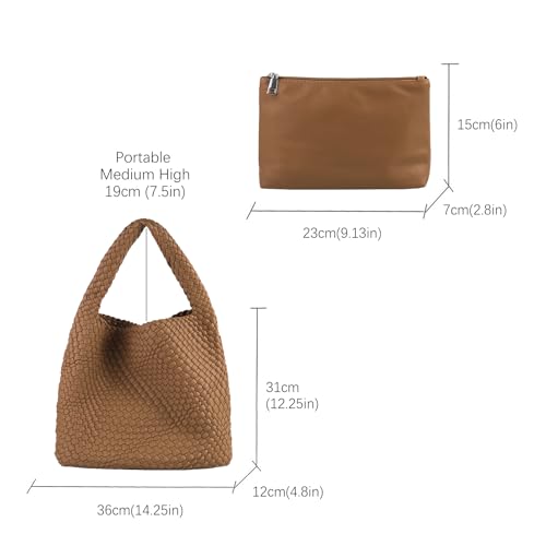Image of Woven Tote Bag for Women with Purse, Vegan Leather Hobo Bags Large Handmade Underarm Shoulder Bag