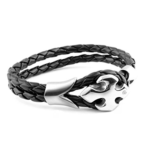 Octchoco Handmade Braided Leather Cuff Bracelet With Titanium Cross Wrist Cuff Bracelet For Men Women (Black, Length:7.9) #TOP1