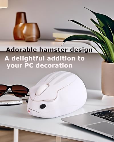 Wireless Mouse Cute White Hamster Shape Silent Fun Portable Novelty Funnny Optical 1200DPI USB Cordless Mice for PC Laptop Computer Notebook MacBook Travel Office Kids Girl Boy Men Women Adults Gift