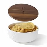 Ceramic Tortilla Warmer with Wooden Lid & Silicone Seal – 8 Inch Insulated Tortillero, Microwave & Oven Safe, Keeps Tortillas, Pancakes & Roti Warm and Soft for Mexican Dinners & Parties