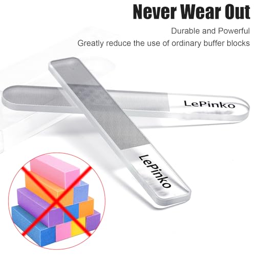 Nano Glass Nail Shiner Kit, Multi-Purpose Nail Buffer for Shaping Buffing and Polishing Natural Nails, Fine Crystal Nail Files Set, Professional Manicure Tools for Home and Salon Use, 2 Pack