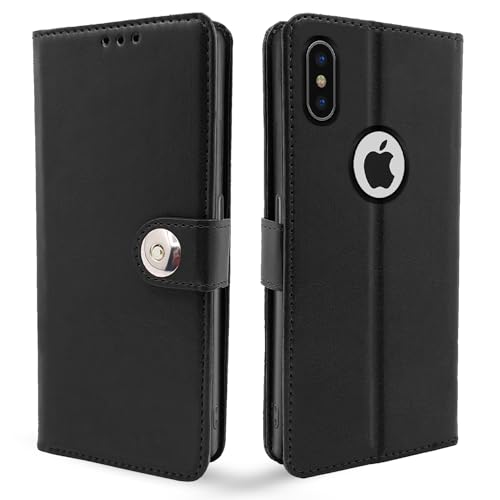 Image of Pikkme Flip Cover Leather Finish | Inside TPU with Card Pockets | Wallet Stand and Shock Proof | Complete Protection Button Flip Case for iPhone X /Xs (Black)