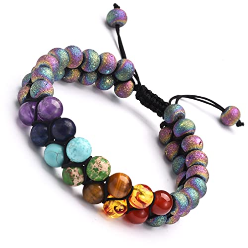 Handmade DIY Yoga Seven Chakra Natural Lava Stone Woven Bracelet Men Women Jewelry Multi-layer 7 Chakra Charm Bracelet,colorful
