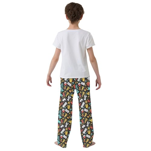 ALAZA Graphics Stars and Donuts Black Pajamas Bottoms with Pockets Comfy Pjs Sleepwear Elastic Waistband Pajamas Pants Lounge Pants for 6-14 Years3