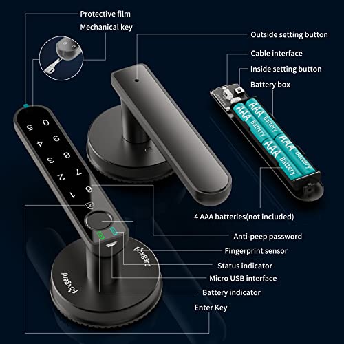 Fingerprint Door Lock, Foxgard Biometric Door Lock, Keyless Entry Door Lock With Keypad,Smart Door Knob With 100 Fingerprints, 50 Codes, Auto Lock Mode For Home,Bedroom, Office, Hotel(Black) #TOP6