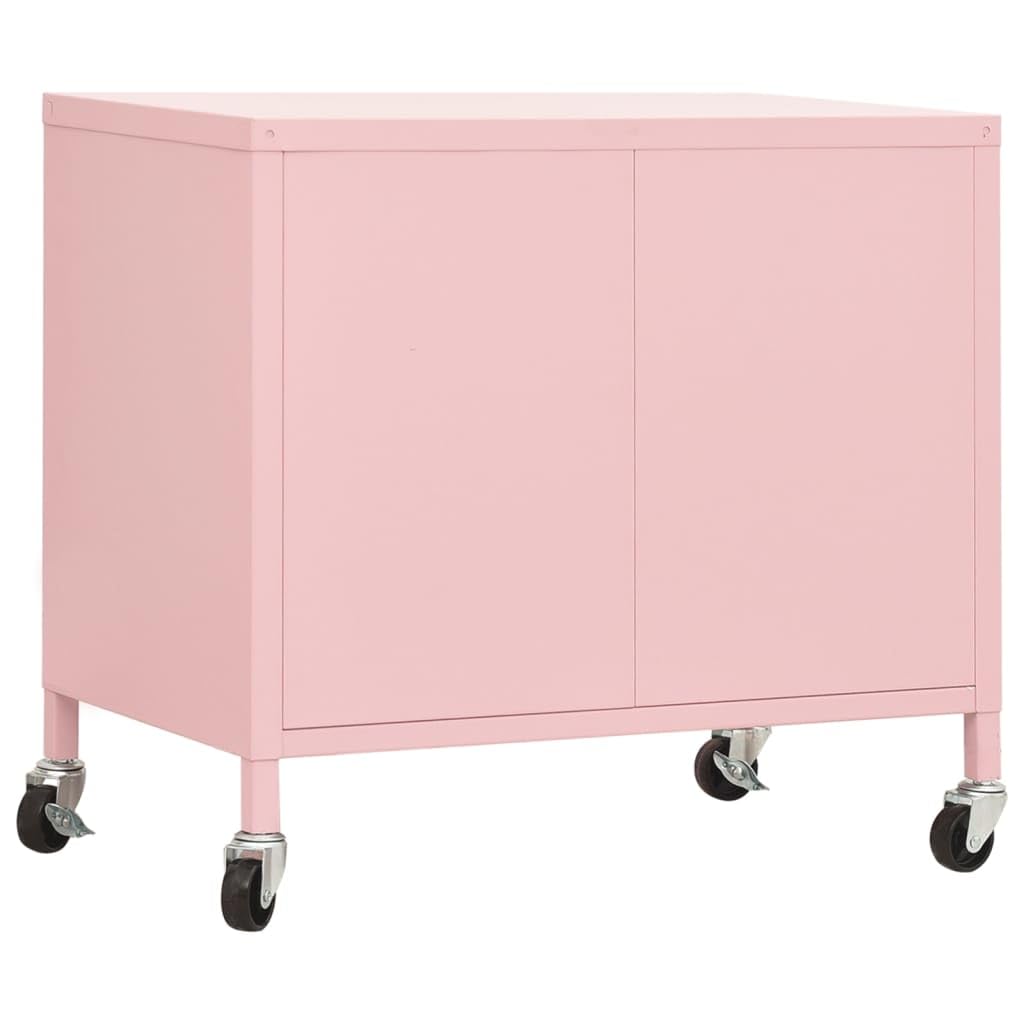 Armadietto portaoggetti in acciaio rosa, 60 x 35 x 56 cm, in metallo, portata 70 kg, base regolabile, ruote, balcone, officina, cantina