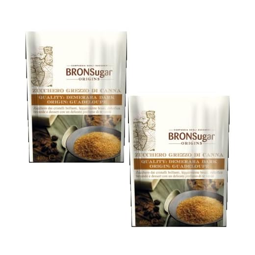 Compagnia degli Zuccheri Bronsugar Caña de Azúcar sin procesar Demerara Calidad Origen Guadalupe Cristales Brillantes Ligeramente Endulzadas Delicado Aroma a Té Verde - 2 x 400 gramos
