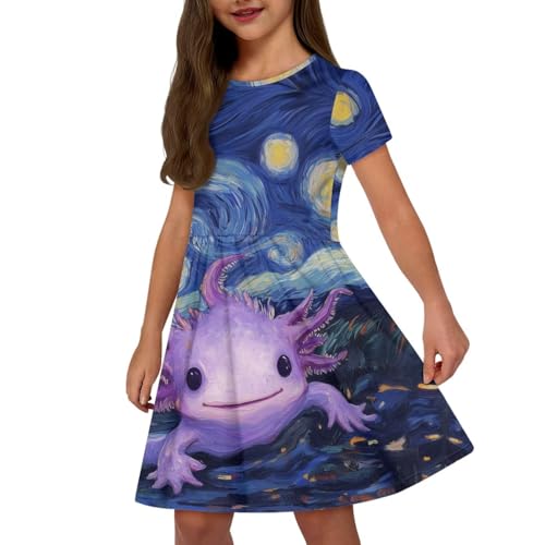 Girls Dresses Size 2-14 Kids Summer Short Sleeve Skater Dress Beach Midi Party Dresses4