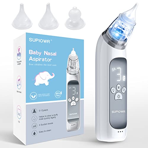 Image of supiowr Nasal Aspirator for Baby,Baby Nose Suction Device with Food Grade Silicone Mouthpiece 3 Modes and Advanced Soothing Music Lighting Design,Electric Baby-Rechargable Grey 16 Ounce