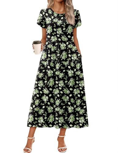 Image of Zeagoo Summer Dresses for Women 2026 Maxi Bohemian Floral Short Sleeve Long Dress Casual Flowy Tired Beach Sundress